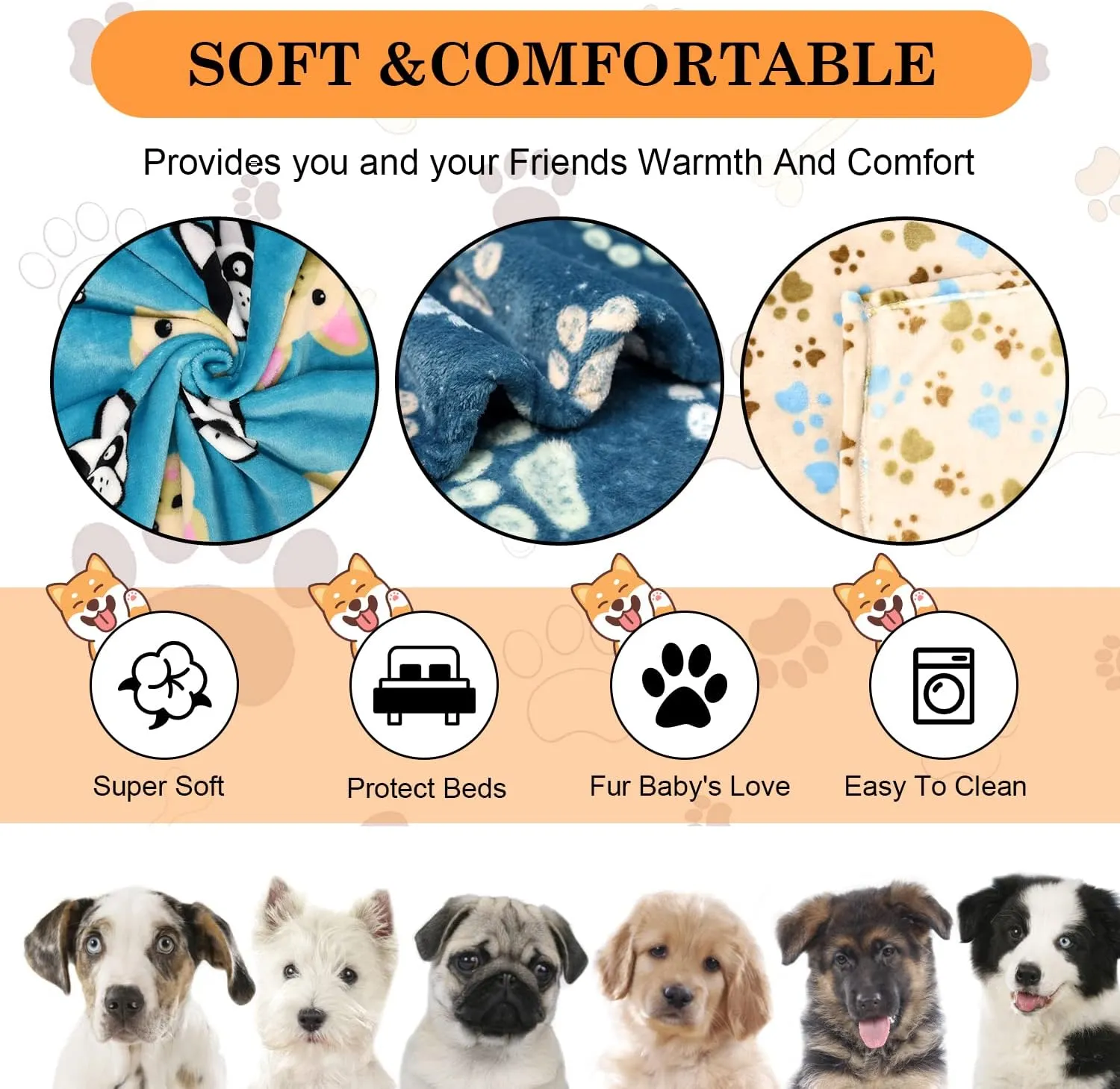Premium Fleece Dog Blanket 3-Pack - Super Soft Fluffy Pet Blanket for Large/Medium Dogs, Cats - Cozy Paw Print Design, 41x31 Inches
