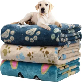 Premium Fleece Dog Blanket 3-Pack - Super Soft Fluffy Pet Blanket for Large/Medium Dogs, Cats - Cozy Paw Print Design, 41x31 Inches