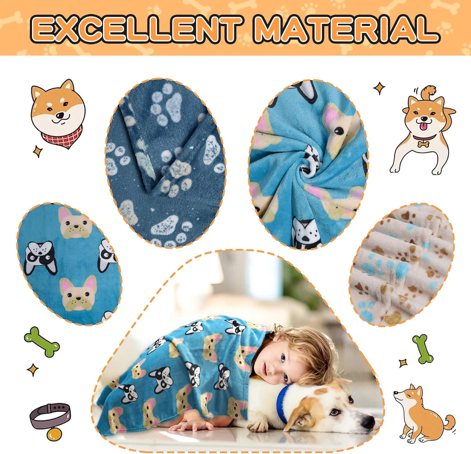 Premium Fleece Dog Blanket 3-Pack - Super Soft Fluffy Pet Blanket for Large/Medium Dogs, Cats - Cozy Paw Print Design, 41x31 Inches