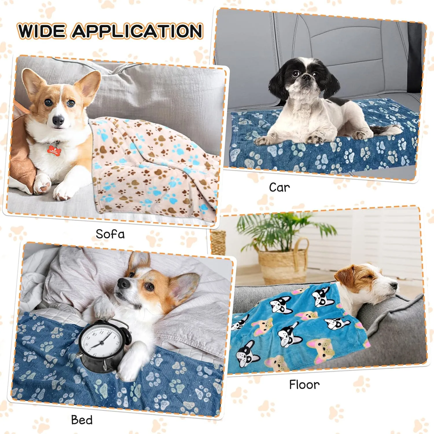 Premium Fleece Dog Blanket 3-Pack - Super Soft Fluffy Pet Blanket for Large/Medium Dogs, Cats - Cozy Paw Print Design, 41x31 Inches