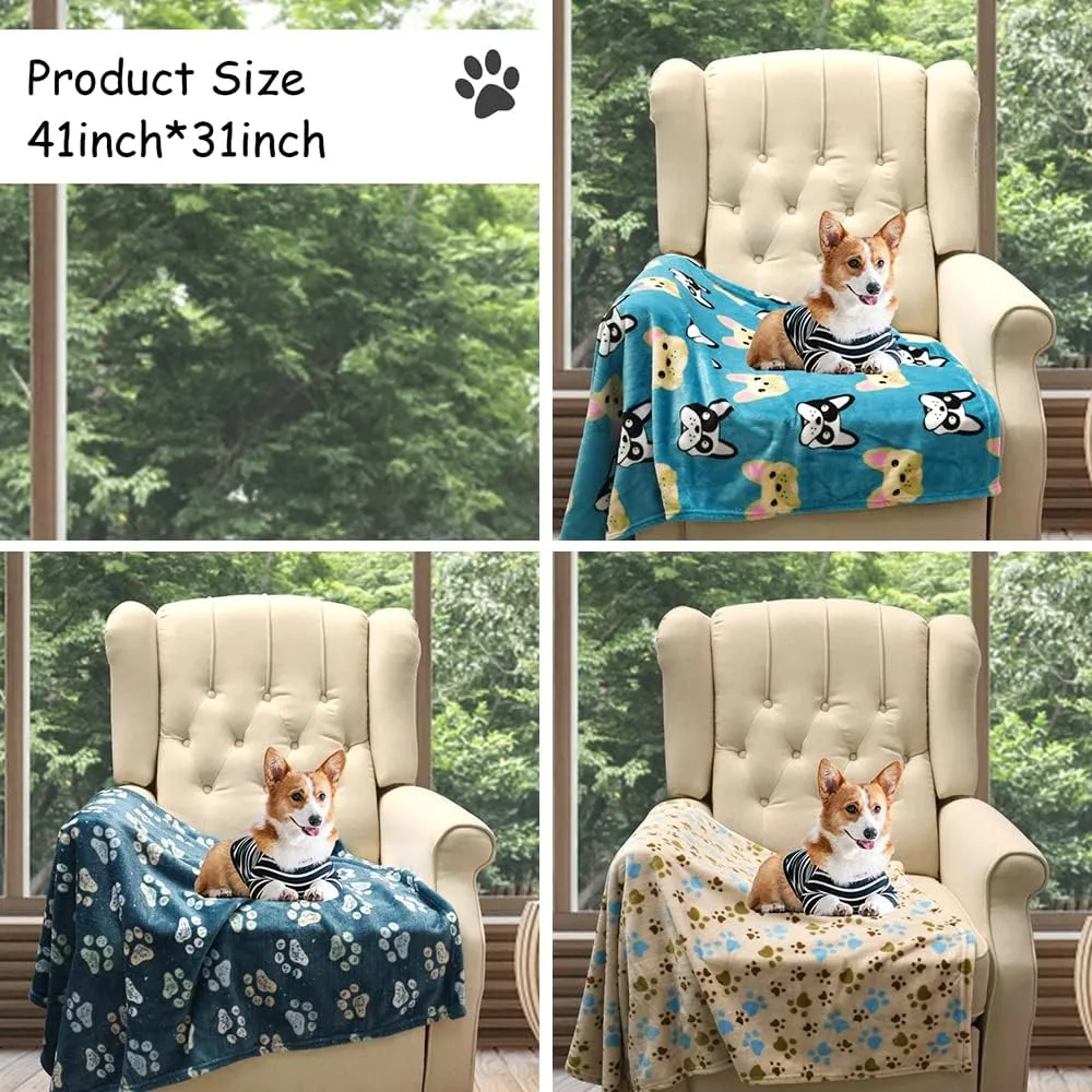 Premium Fleece Dog Blanket 3-Pack - Super Soft Fluffy Pet Blanket for Large/Medium Dogs, Cats - Cozy Paw Print Design, 41x31 Inches