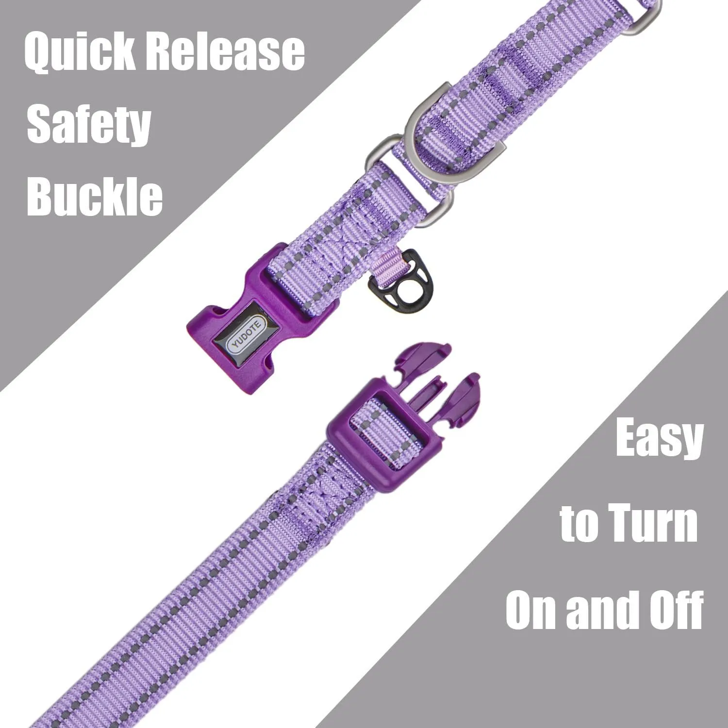 Reflective Martingale Collar for Dogs with Quick Snap Buckle Anti-Pull Nylon Safe Slip Collars for Easy Walking,Lilac,Large
