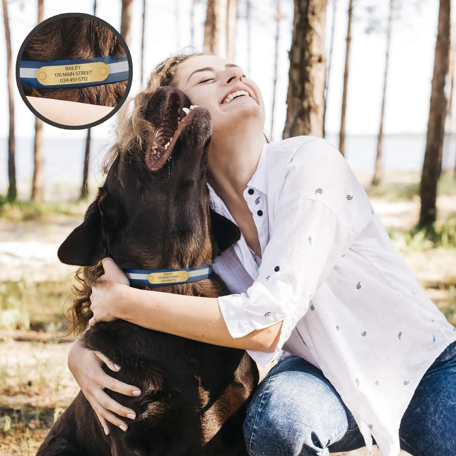 Regal Dog Products Small Blue Reflective Dog Collar with Custom Engraved Name Plate and Heavy Duty Center Ring | Waterproof Biothane Personalized Dog Collars - Other Sizes for Medium & Large Dogs