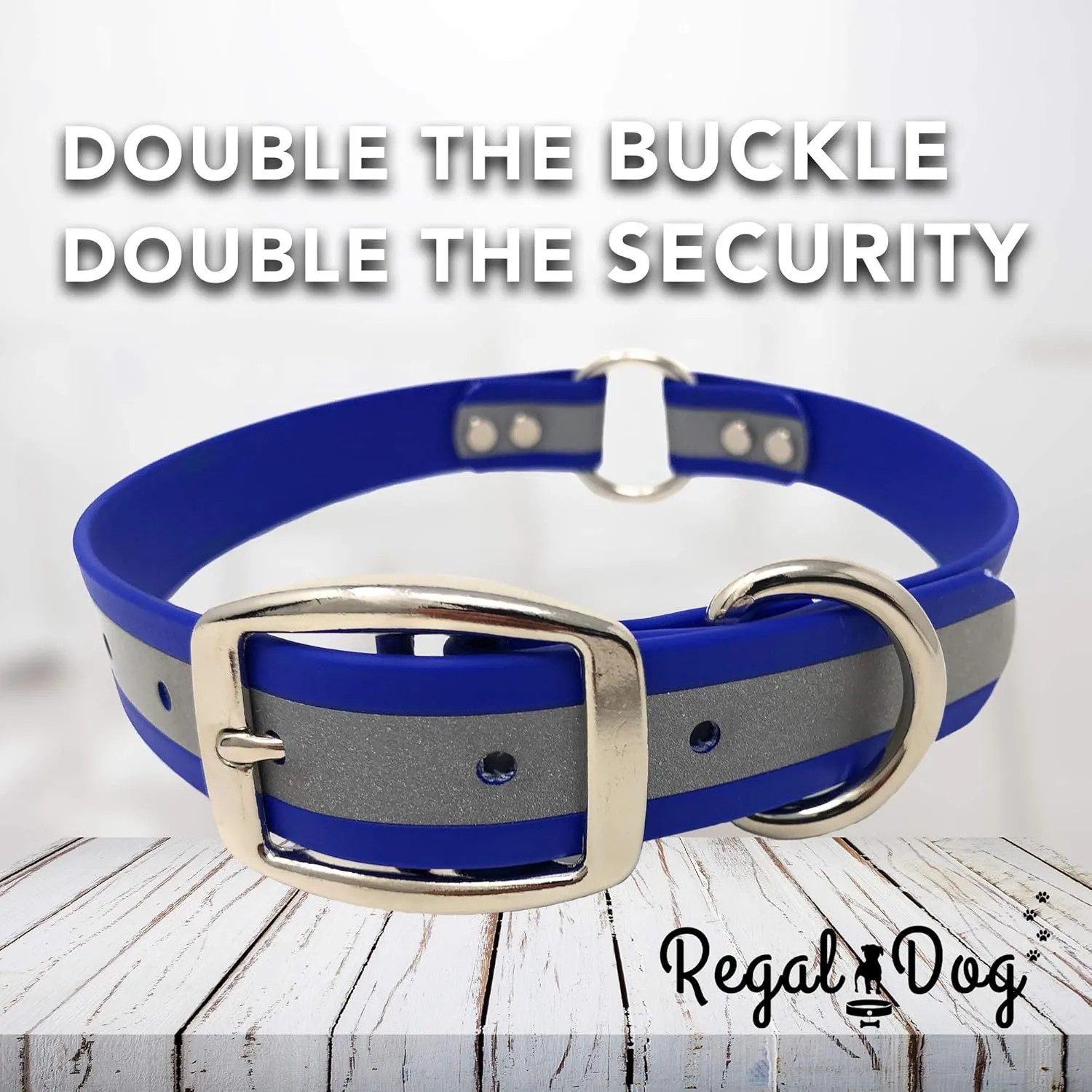 Regal Dog Products Small Blue Reflective Dog Collar with Custom Engraved Name Plate and Heavy Duty Center Ring | Waterproof Biothane Personalized Dog Collars - Other Sizes for Medium & Large Dogs