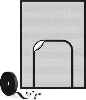 Reinforced Cat Screen Window, Upgraded Window Screen Thickened 220g/m Heavy Duty Mesh, Curtain Size 62 x 46 Inch, Pets Proof Screen Door with Bilateral Zipper, Prevent Dogs Cats Scratch
