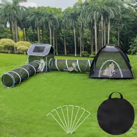 Rypet Outdoor Cat Tunnel 4-in-1 Cat Outdoor Enclosure for Indoor/Outside Cats Cat Tents for Outside Including 2 Tents and 2 Tunnels for Cats and Other Pets