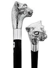 Scratch & Dent  Silver Plated Cat Head Walking Stick With Black Beechwood Shaft and Silver Collar V1828