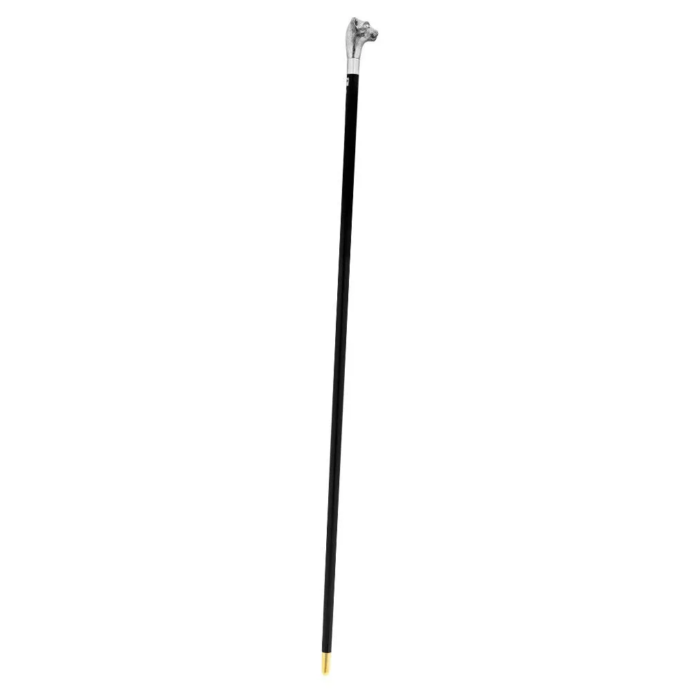 Scratch & Dent  Silver Plated Cat Head Walking Stick With Black Beechwood Shaft and Silver Collar V1828