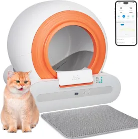 Self-Cleaning Cat Litter Box with 18" Cat Scratching Post Pad, Smart Health Monitor Model Anti-Pinch Automatic Box for Multiple Cats, Safety Large Cat Litter Box, WiFi-2.4G/APP Control