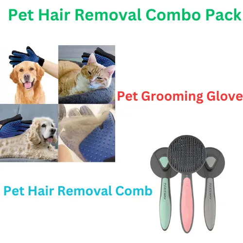 Self Cleaning Pet Hair Removal Comb & Pet Grooming Glove Combo Pack - MOQ 10 Pcs