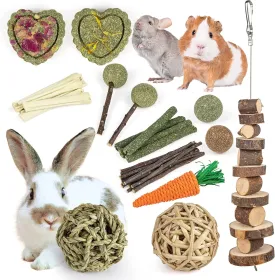 Sofier Rabbit Toys Bunny/Guinea Pig Toys Natural Timothy Hay Hamster for Teeth Handmade Chews and Treats Apple Wood Sticks Chinchilla Rat