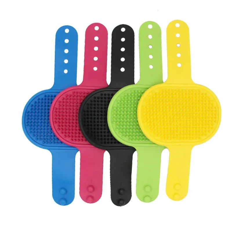 Soft Rubber Pet Grooming Brush with Adjustable Strap