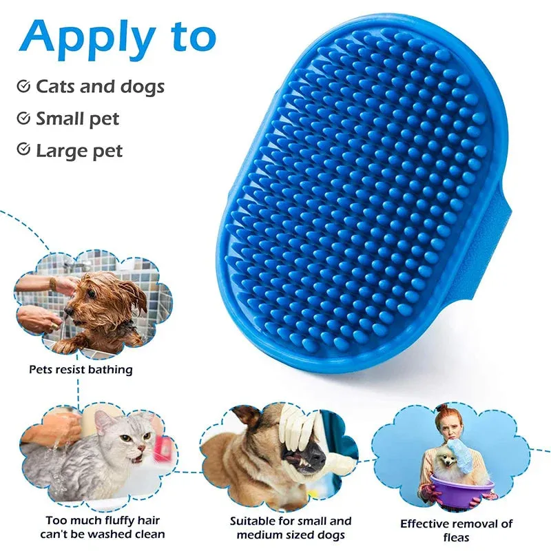 Soft Rubber Pet Grooming Brush with Adjustable Strap