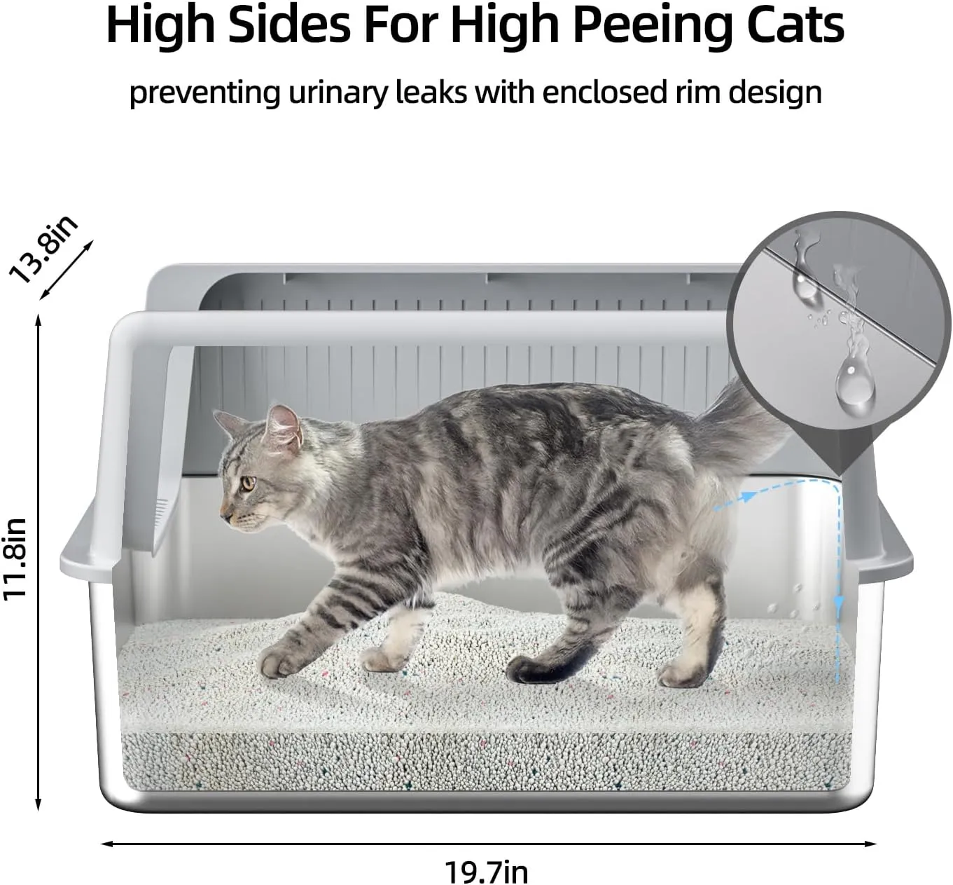 Stainless Steel Cat Litter Box with Lid,XL,19.7L x 13.8W x 11.8H Deep,Metal Litter Box with High Side,for Small and Large Cats,with a Scoop and Scoop Storage Box Litter Mat Double,Easy Cleaning