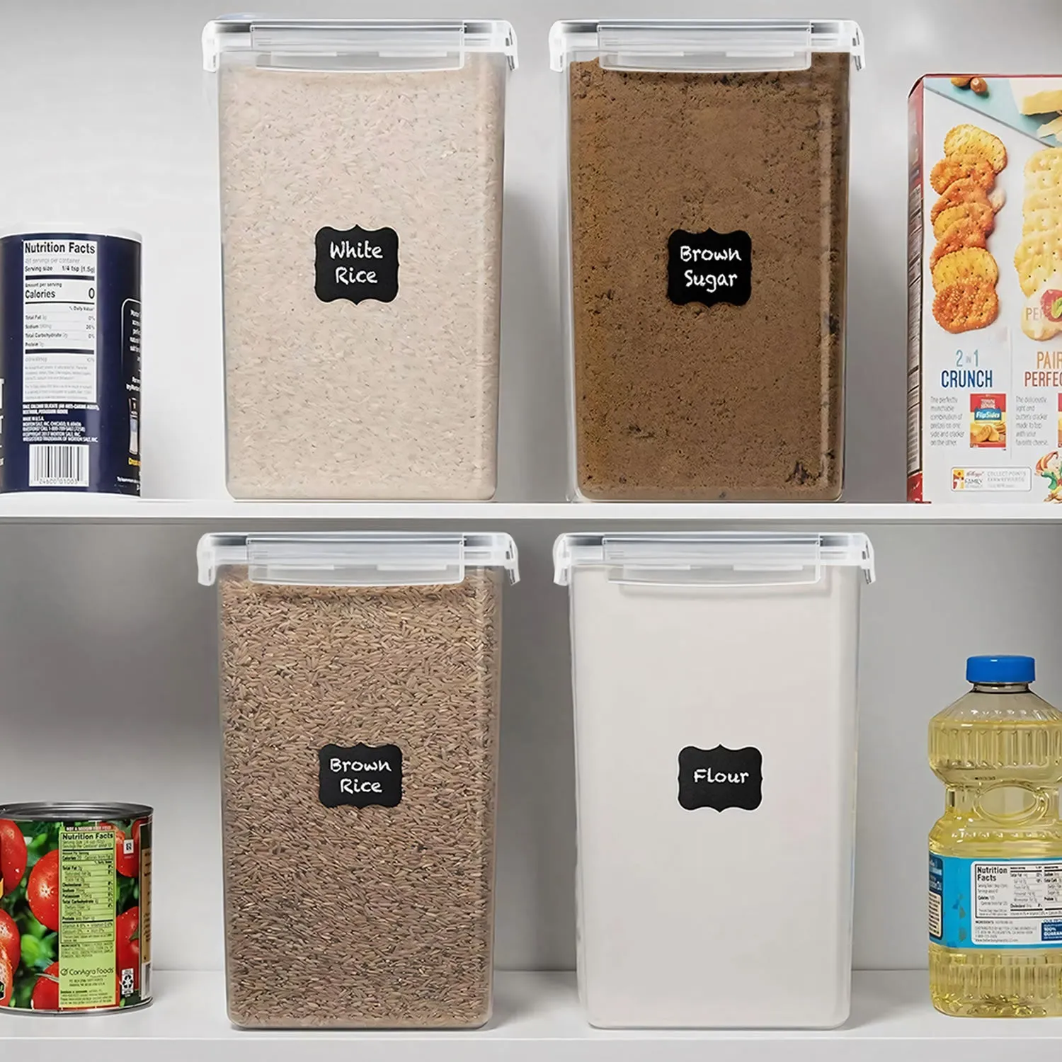 Stelive 4-Piece 6.5L Food Storage Containers Airtight Pantry Storage Containers Organiser Plastic Food Canisters Plastic Canisters w/ Labels & Pen