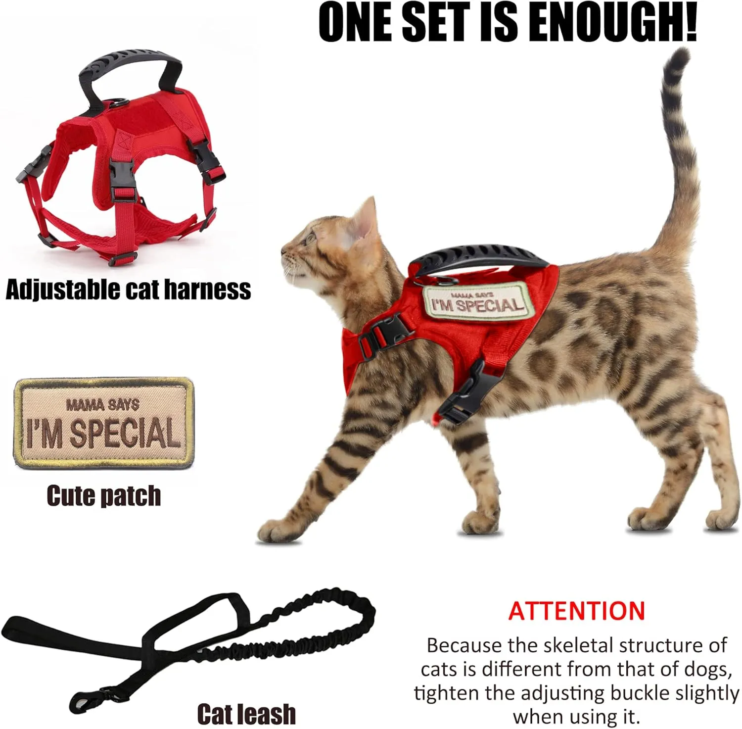Tactical Cat Harness for Walking Escape Proof, Adjustable Pet Vest Harness, Soft Mesh with Control Handle for Large Cat Small Dog, Gift with Patch
