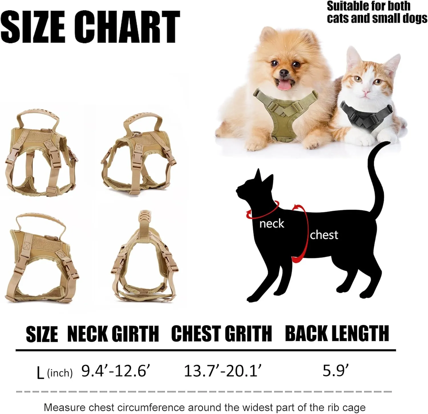 Tactical Cat Harness for Walking Escape Proof, Adjustable Pet Vest Harness, Soft Mesh with Control Handle for Large Cat Small Dog, Gift with Patch