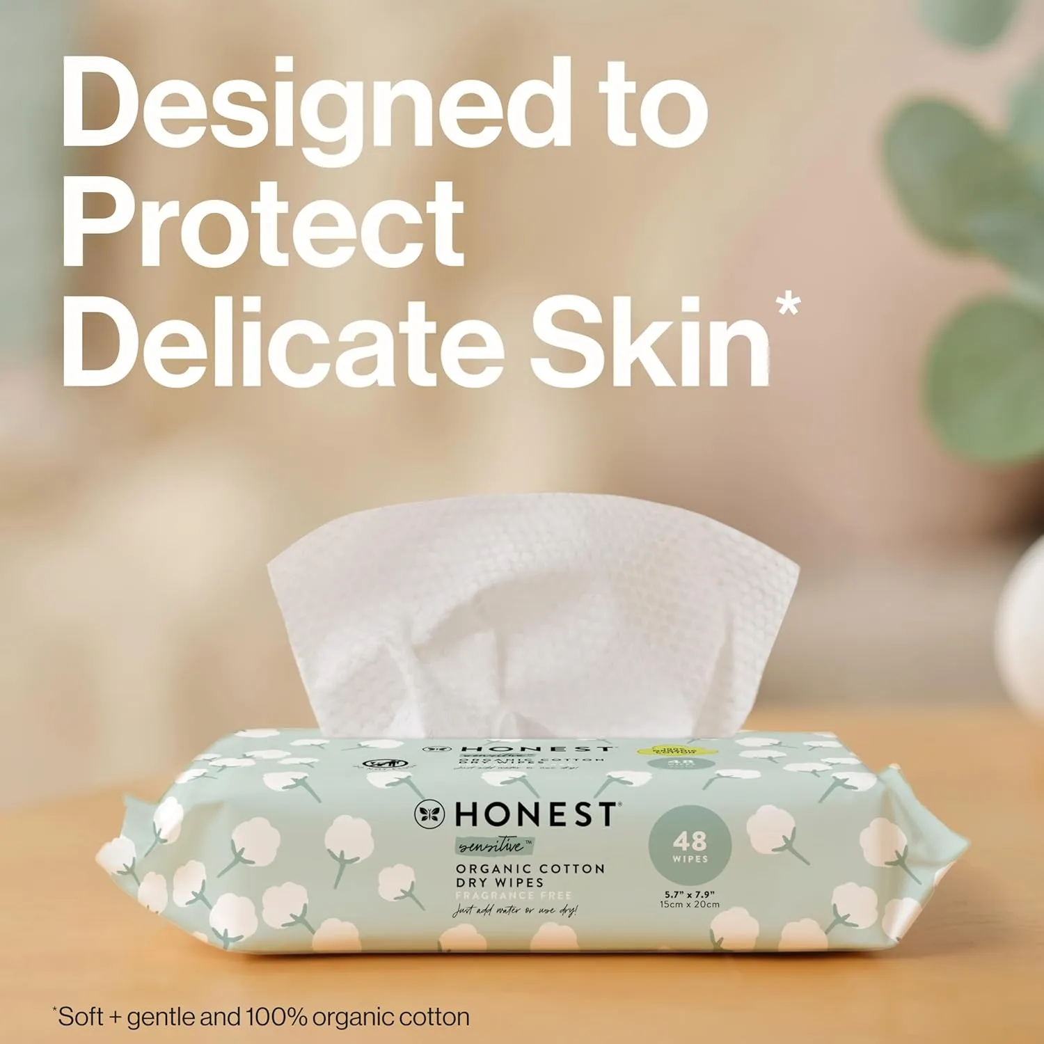 The Honest Company 100% Pure Organic Cotton Dry Wipes | Multi-Use Disposable Facial Cloth and Baby Wipe | Hypoallergenic and Gentle on Skin | 48 Count