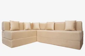 Uberlyfe L Shaped Sofa Bed, Quilted Beige | 5 Seater | 5 Quilted Beige Cushion