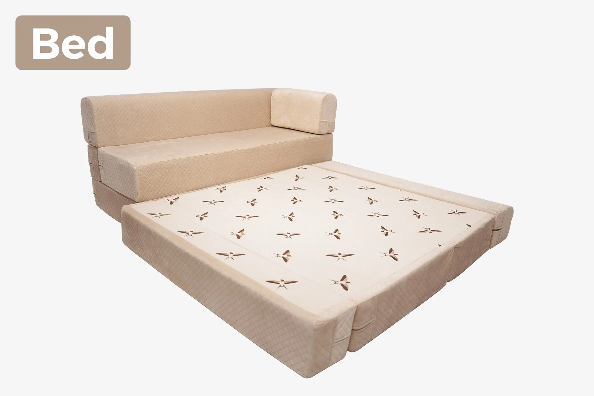 Uberlyfe L Shaped Sofa Bed, Quilted Beige | 5 Seater | 5 Quilted Beige Cushion