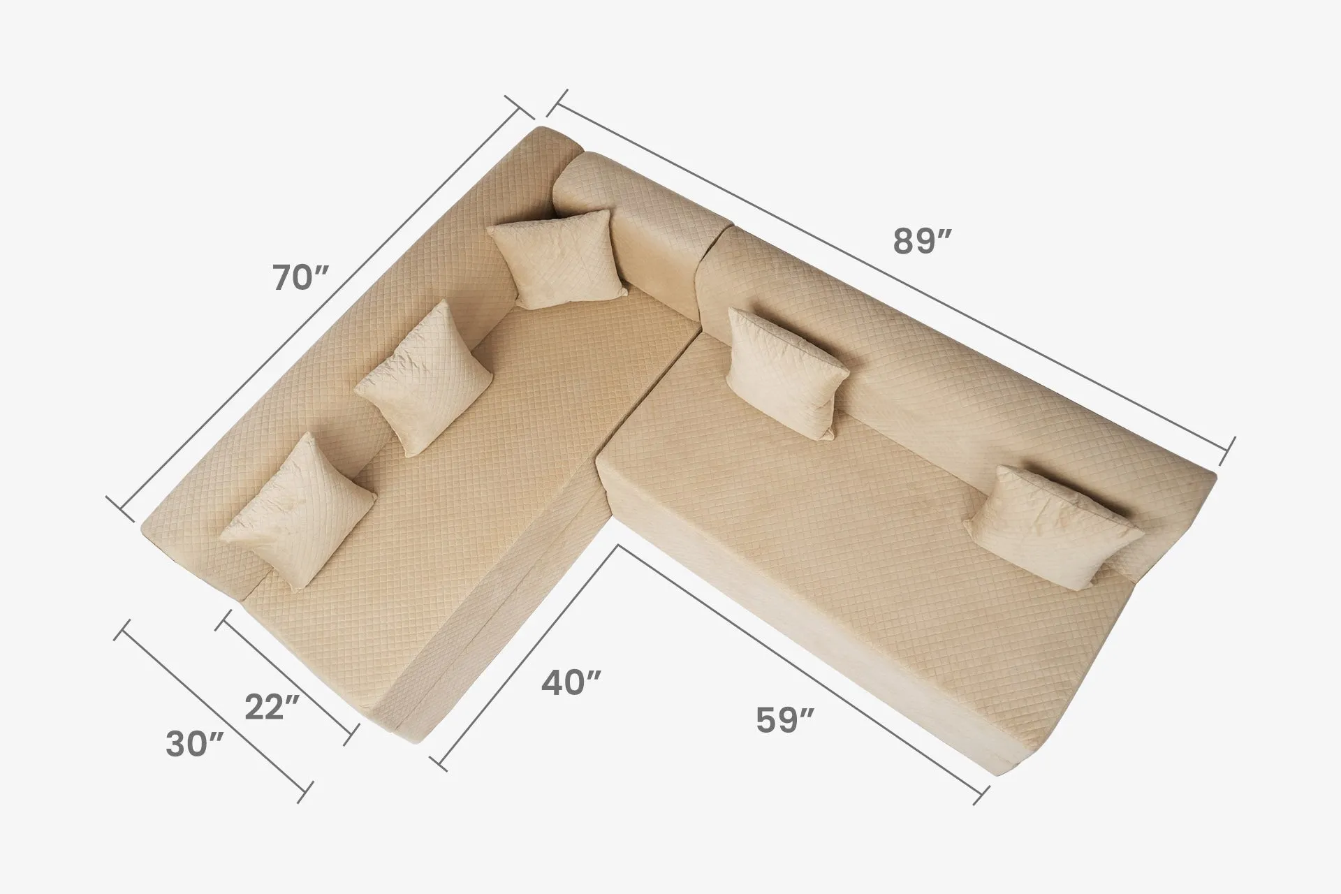 Uberlyfe L Shaped Sofa Bed, Quilted Beige | 5 Seater | 5 Quilted Beige Cushion