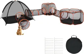 VINGLI Cat Tunnel, Portable Kitten Tent, Indoor & Outdoor Collapsible Enclosure, Large Catio, Outdoor Tunnels for Small Animals with Storage Bag (Black&Orange, 6 in 1)
