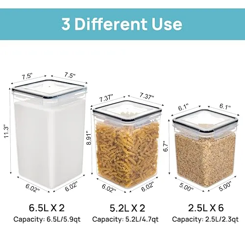 Vtopmart 10 PCS Flour and Sugar Storage Container, Large Airtight Food Storage Containers with Lids for Kitchen, Pantry Organization and Storage, BPA Free, Black