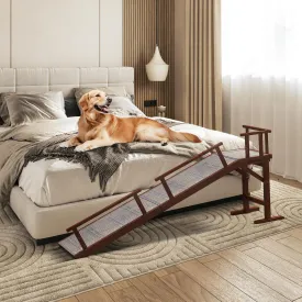 Wooden Dog Ramp for Bed with Removable Side Rail and Non-Slip Carpet, Stable Pet Ramp Stair for Couch Sofa for Small & Large & Senior Dogs, 74" Long Ramp