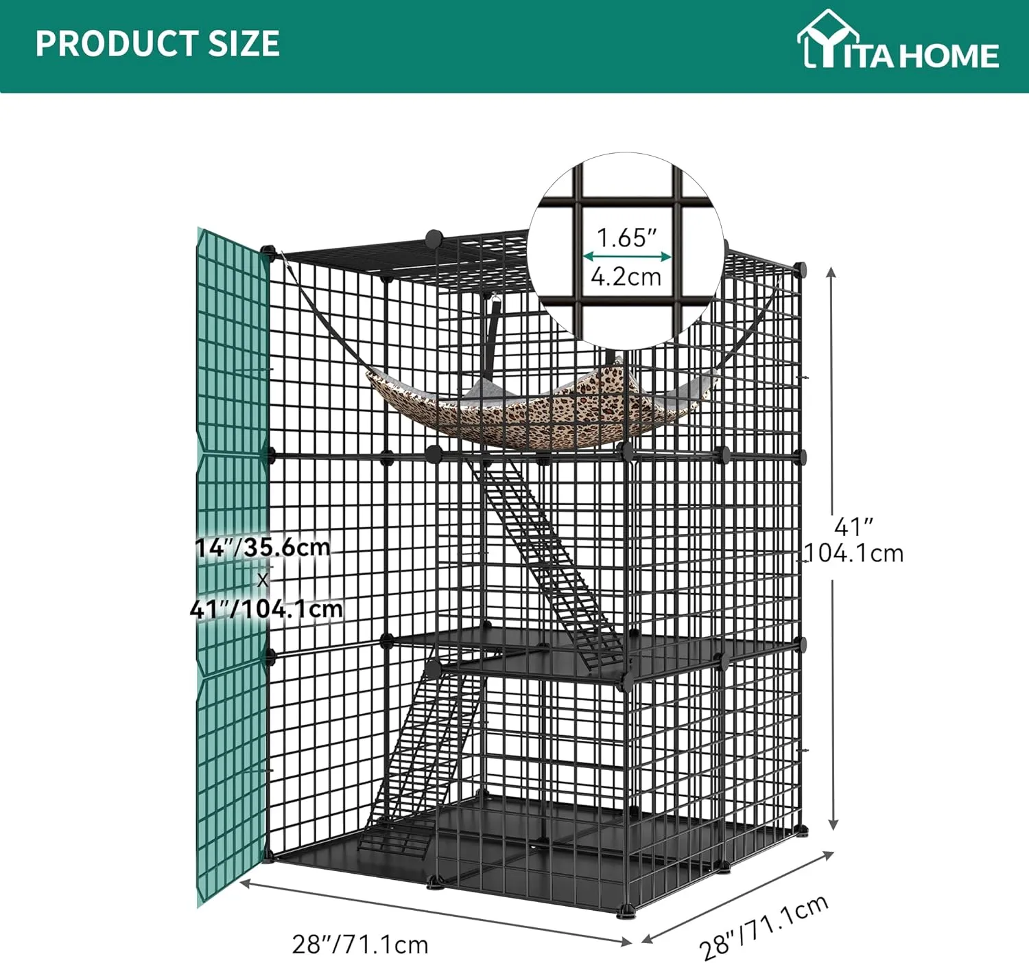 YITAHOME Metal Cat Cage Indoor: 3-Tiers DIY Kitten Enclosures Playpen Catio Kennels Pet Crate with Extra Large Hammock for Small Animals (Black)