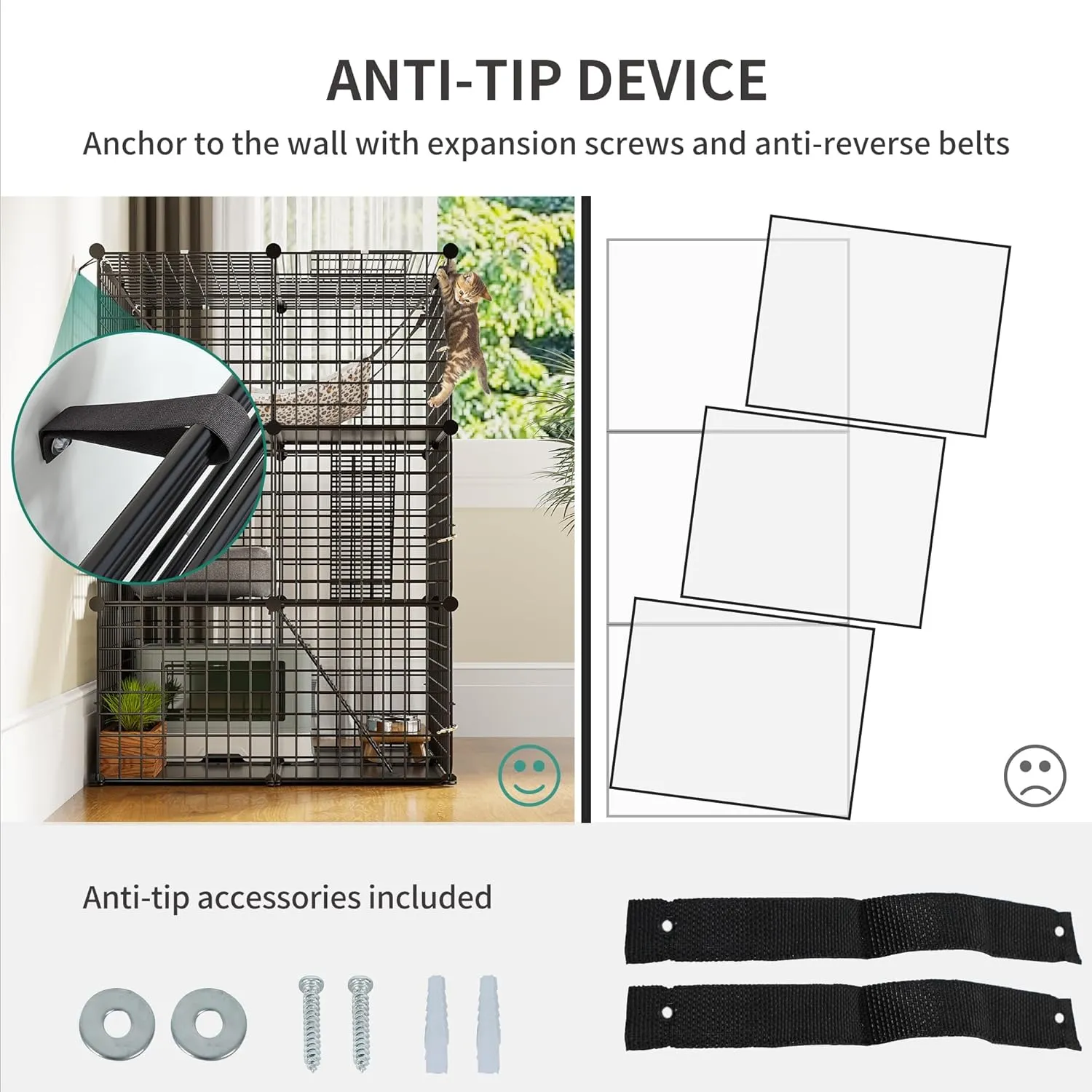 YITAHOME Metal Cat Cage Indoor: 3-Tiers DIY Kitten Enclosures Playpen Catio Kennels Pet Crate with Extra Large Hammock for Small Animals (Black)