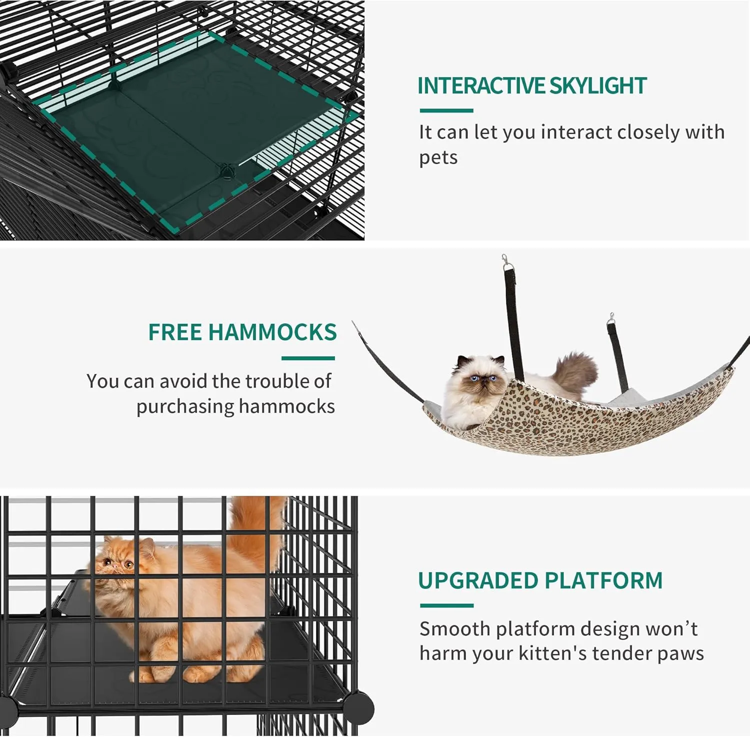 YITAHOME Metal Cat Cage Indoor: 3-Tiers DIY Kitten Enclosures Playpen Catio Kennels Pet Crate with Extra Large Hammock for Small Animals (Black)