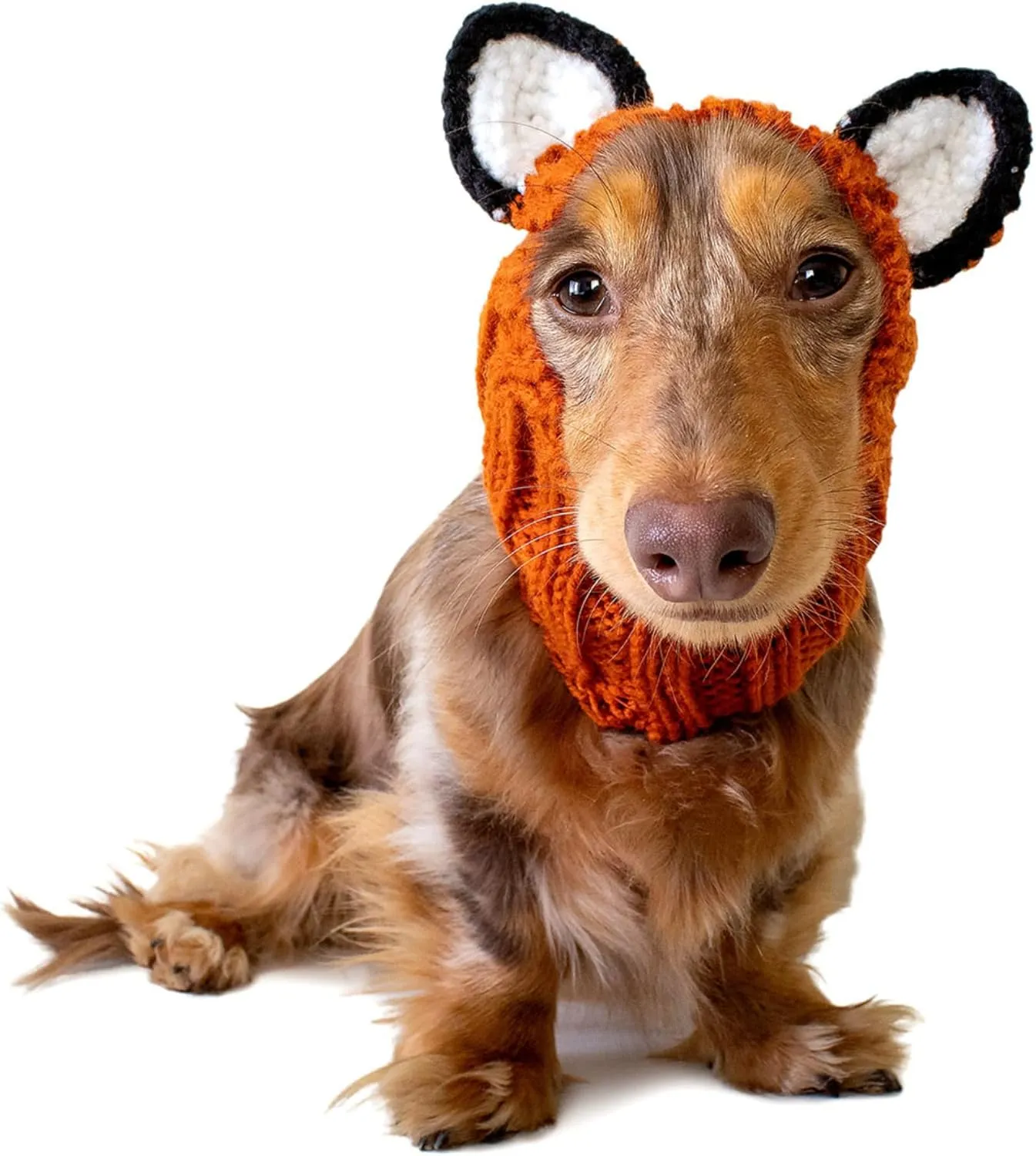 Zoo Snoods Fox Costume - Knit Dog Snood Ear Wrap for Pets, Warm Neck Cover for Halloween and Winter (Small)