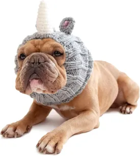 Zoo Snoods Rhino Costume - Knit Dog Snood Ear Wrap for Pets, Warm Neck Cover for Halloween and Winter (Medium)