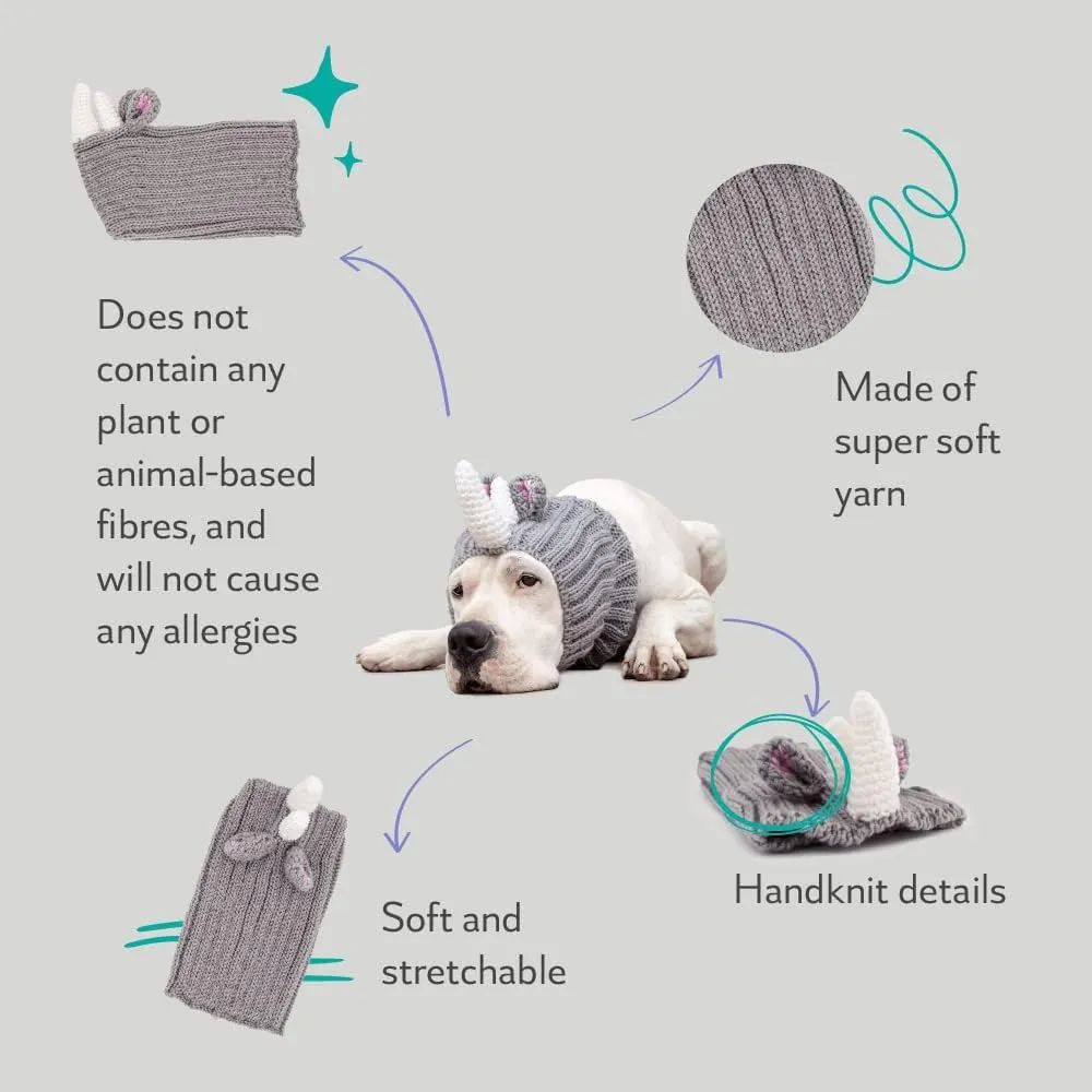 Zoo Snoods Rhino Costume - Knit Dog Snood Ear Wrap for Pets, Warm Neck Cover for Halloween and Winter (Medium)